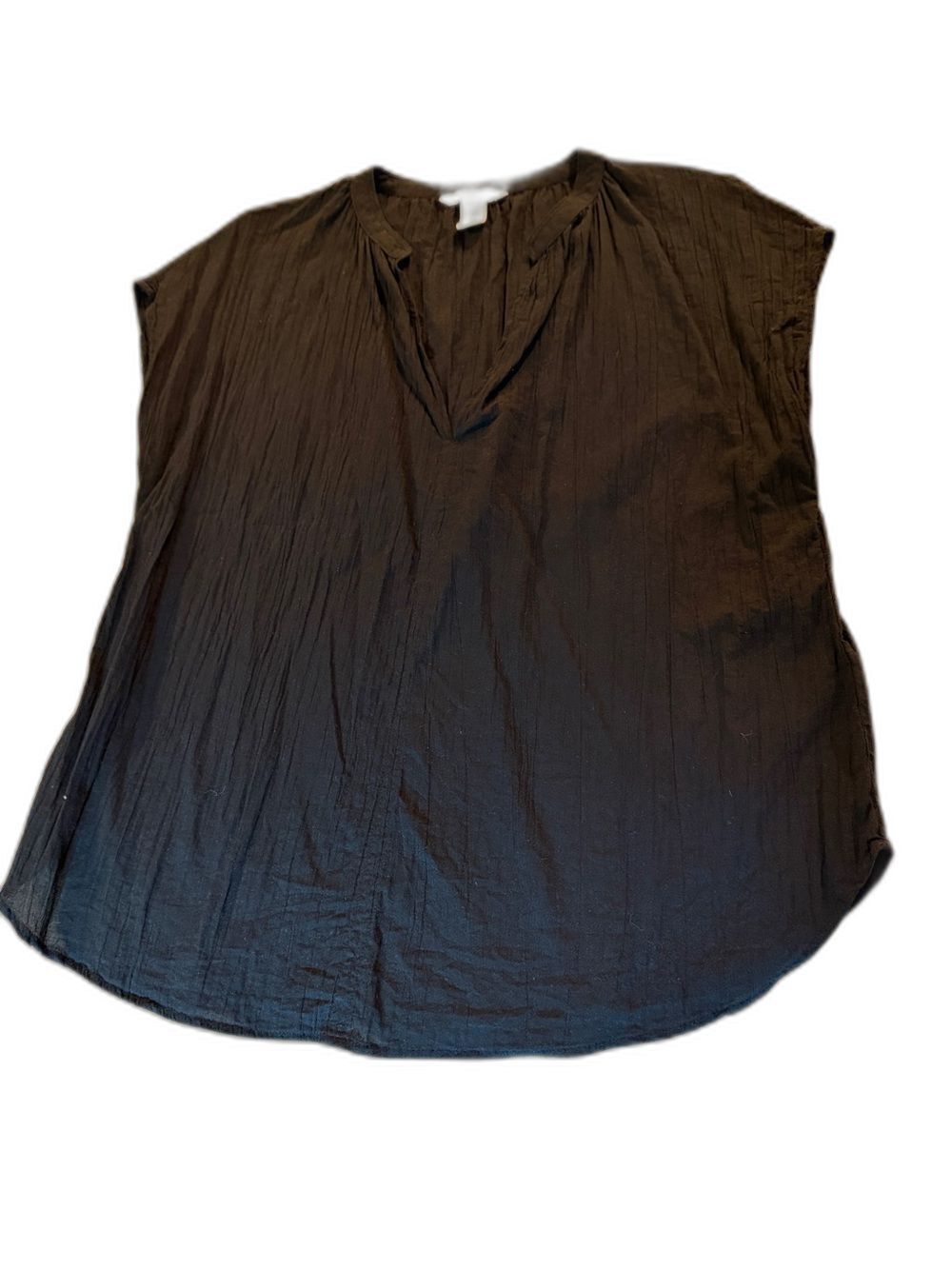 H&M Black 100% Cotton Lightweight Crinkle Blouse Top Size Large